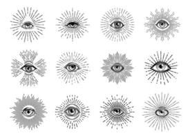 voorzienigheid illuminati oog, occult symbolen, tatoeages vector
