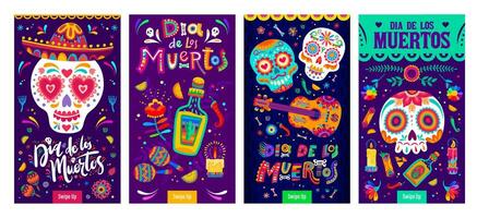 dia de los Muertos Mexicaans vakantie spandoeken, schedels vector