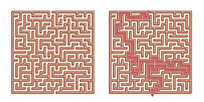 vector 3d isometrische gemakkelijk plein doolhof - labyrint met inbegrepen oplossing. grappig leerzaam geest spel voor coördinatie, problemen oplossen, besluit maken vaardigheden testen.