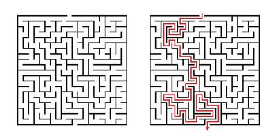 vector plein doolhof - labyrint met inbegrepen oplossing in zwart rood. grappig leerzaam geest spel voor coördinatie, problemen oplossen, besluit maken vaardigheden testen.