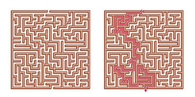 vector 3d isometrische gemakkelijk plein doolhof - labyrint met inbegrepen oplossing. grappig leerzaam geest spel voor coördinatie, problemen oplossen, besluit maken vaardigheden testen.