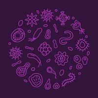 bacteriologie vector microbiologie wetenschap concept schets ronde banier
