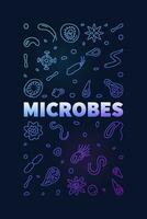 microben vector wetenschap concept schets gekleurde verticaal banier of illustratie met bacterie lijn symbolen