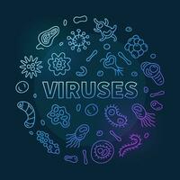 virussen concept schets blauw ronde banier gemaakt met virus schets tekens - vector illustratie