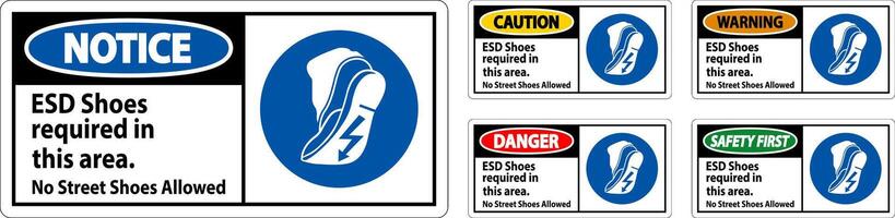 voorzichtigheid teken esd schoenen verplicht in deze Oppervlakte. Nee straat schoenen toegestaan vector