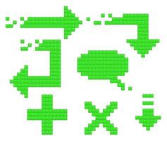 set groene pijlpictogrammen van constructorblokken. spraak bubbel vector