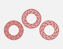 rood halftone ronde kader. reeks van drie rood abstract lijn kunst patronen in cirkel het formulier. verzameling van gemakkelijk ronde decoratief sier- grens geschikt voor wijnoogst ontwerp. vector