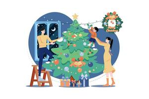 Kerstmis decoratie Bij huis illustratie concept Aan wit achtergrond vector