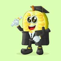 jackfruit karakter vervelend een diploma uitreiking pet en Holding een diploma vector
