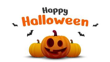 gelukkig halloween achtergrond ontwerp. gelukkig halloween tekst met vleermuizen en pompoen elementen. vector illustratie