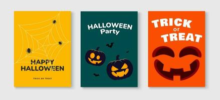 reeks van gelukkig halloween groet kaarten. viering partij uitnodiging poster sjabloon ontwerp. minimalistische Hoes achtergrond. vector illustratie