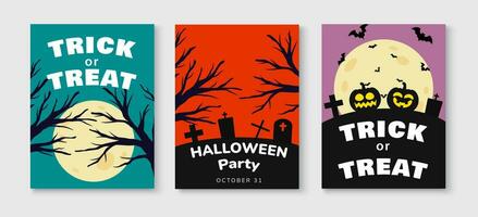 reeks van gelukkig halloween groet kaarten. viering partij uitnodiging poster sjabloon ontwerp. minimalistische Hoes achtergrond. vector illustratie