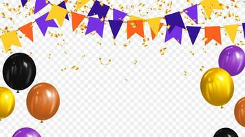 gelukkig halloween kleurrijk ballonnen voor partij uitnodiging, plaats voor uw tekst. feestelijk achtergrond vector illustratie met vlaggen slingers en confetti