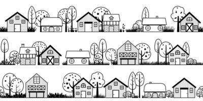 buurt silhouet huizen en schuur schets panoramisch landschap vector illustratie