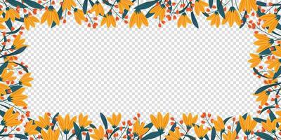 kader van blad en geel, oranje bloem voor viering kaart banier sjabloon achtergrond. abstract en bloemen ontwerp in tekening stijl vector