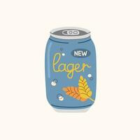 licht bier lager in blauw aluminium kan. hand- getrokken gekleurde illustratie van alcoholarm verkoudheid drankje. vector