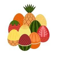 vectorillustratie. ei. gelukkig Pasen. watermeloen, sinaasappel, meloen vector