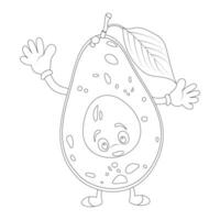 avocado kleur bladzijde voor kinderen. kawaii kleur boek met avocado zwart en wit vector illustratie