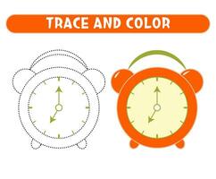 spoor en kleur oranje alarm klok. werkblad voor kinderen vector
