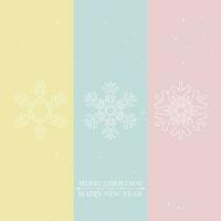 vrolijk Kerstmis en gelukkig nieuw jaar met divers sneeuwvlok minimaal stijl groet kaart sjabloon hebben blanco ruimte Aan pastel achtergrond. vector