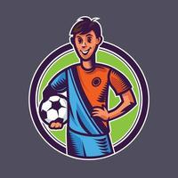 voetballer die bal vasthoudt. concept art van voetbal in cartoon-stijl. vector