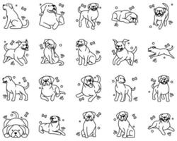 schattige cartoon vector illustratie overzicht icon set van een grote hond.