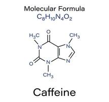 chemisch formule van cafeïne stimulans molecuul skelet- in thee, koffie en anderen zacht en energie drankjes vector illustratie.