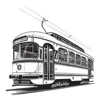 retro tram hand- getrokken schetsen vector illustratie