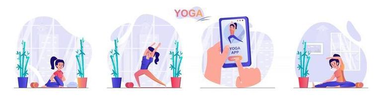 yoga concept scènes set vector