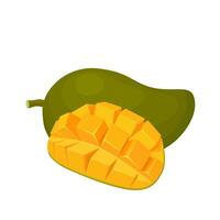 vector illustratie, mango fruit met mango kubussen, geïsoleerd Aan een wit achtergrond.