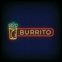 neon teken burrito met steen muur achtergrond vector