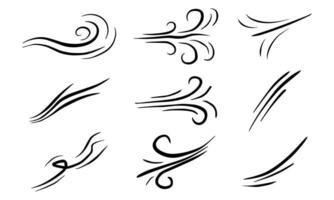 hand- getrokken reeks wind tekening blazen, windvlaag ontwerp geïsoleerd Aan wit achtergrond. illustratie vector handgetekend stijl