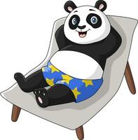 schattig panda tekenfilm ontspannende Aan strand stoel vector
