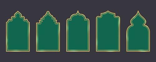Ramadan venster kader vormen. Islamitisch gouden bogen. moslim moskee elementen van architectuur met ornament. Turks poorten en deuren set. vector