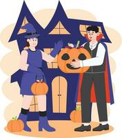 twee mensen trick-or-behandeling voor halloween snoep illustratie vector