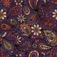 donker lila vector naadloos achtergrond met veelkleurig bloemen paisley ornament