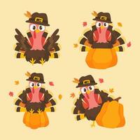 gelukkig dankzegging tekenfilm kalkoen schattig en pompoen in de herfst vector