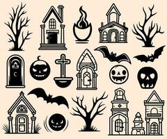 halloween elementen set. hand- getrokken halloween icoon set. tekening vector illustratie zwart en wit.