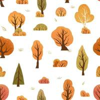 naadloos patroon met herfst bomen, struiken. Scandinavisch stijl natuur illustratie. vallen landschap achtergrond. vector illustratie voor textiel,behang, kleding stof ontwerp, omhulsel papier