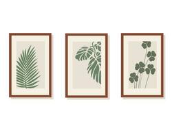 reeks van interieur botanisch schilderijen in vlak stijl. allemaal voorwerpen zijn opnieuw geschilderd. vector