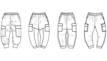 lading broek mode hand- tekening technisch sjabloon. lading zak- mode mockup voor opleiding. vector