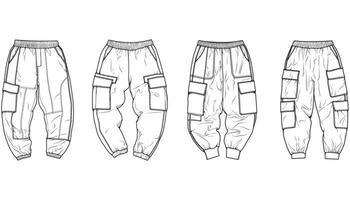 lading broek mode hand- tekening technisch sjabloon. lading zak- mode mockup voor opleiding. vector