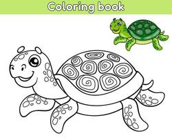 bladzijde van de kinderen kleur boek. kleur tekenfilm schildpad. werkblad voor kinderen met contour zee dier. vector schets illustratie oceaan schepsel. geïsoleerd Aan een wit achtergrond.