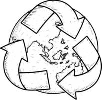 schetsen van aarde met recycle logo geïsoleerd Aan wit vector