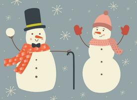 twee schattig en helder en grappig sneeuwmannen vector illustratie