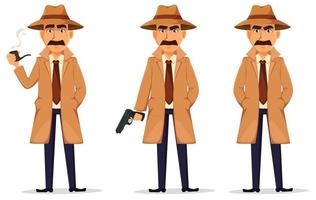 detective in hoed en jas. knap karakter vector