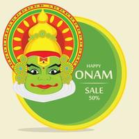 kathakali gezicht met zware kroon voor festival van onam viering. vector