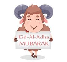 eid al adha mubarak wenskaart. tekenfilm schapen vector