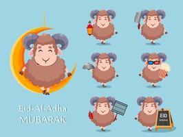 eid al adha mubarak wenskaart. tekenfilm schapen vector