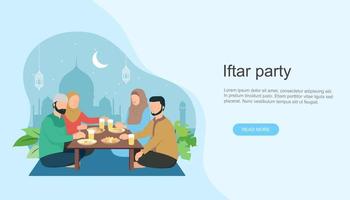 islamitische familie iftar eten na het vasten. vector